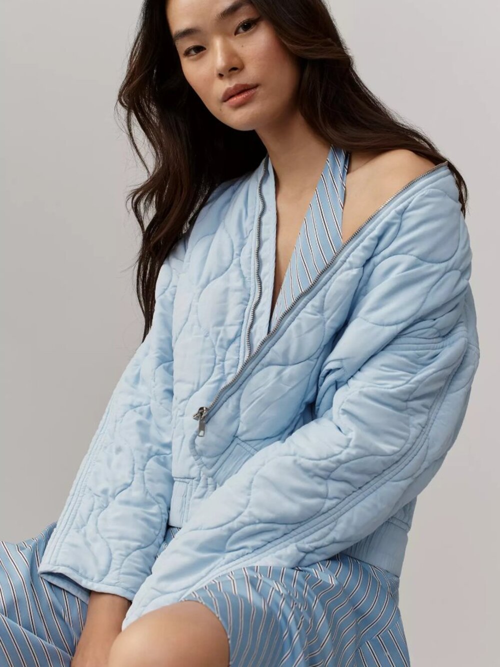 Dear John Light Blue Quilted Bomber Jacket